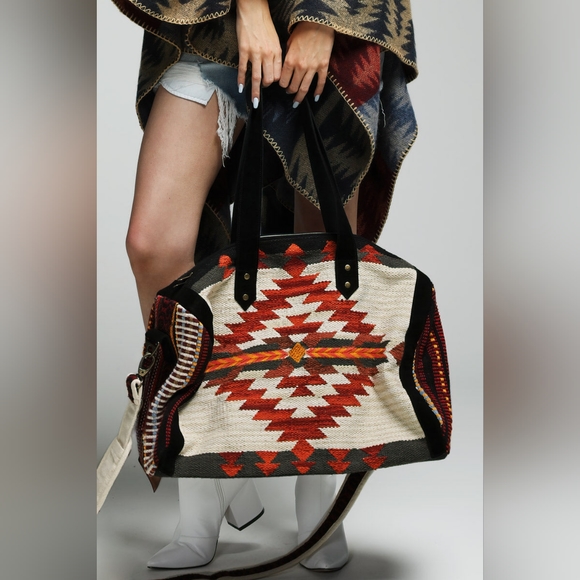 Boho Chic Travel Bag - Duo-Tone Embroidered Southwest Navajo Inspired Design - Picture 10 of 11